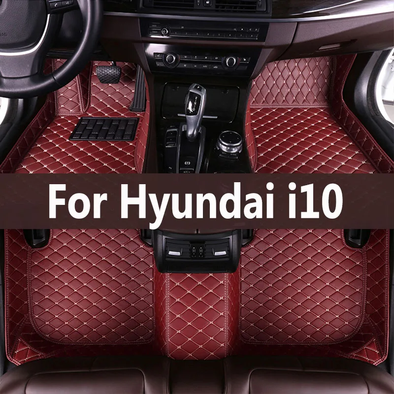 Car Floor Mats For Hyundai i10 BA Gran Metro Taxi Xcent IA 2014~2019 Leather Mat Car Mats Floor Rugs Durable Pad Car Accessories