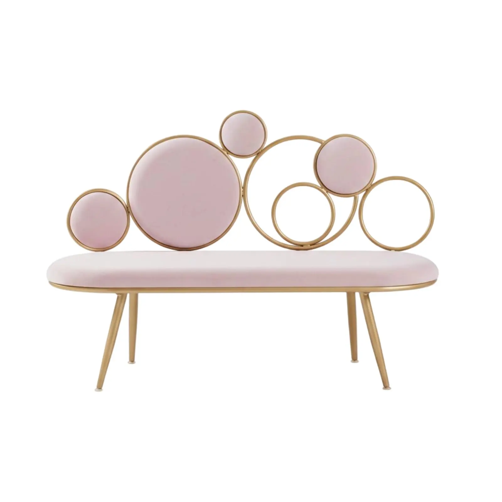 Spherical Rear Rest Settee Modern Nordic Design Upholstered Settee Gold-Tone Frame Skin-Gentle Textile for Girls