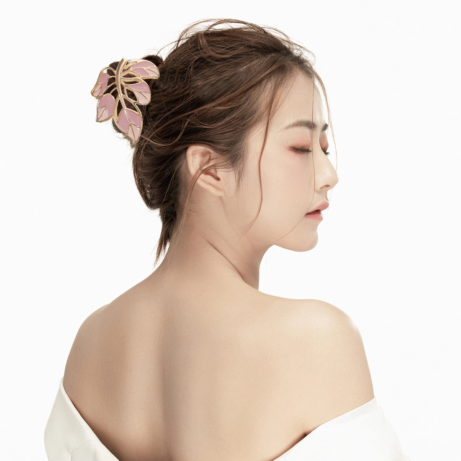 

3pcs Claw Leaves Design Large Jaw Clips For Women Metal Clamps Comfortable Styling Tools Colorful Hair Clips For Long Thick Thin