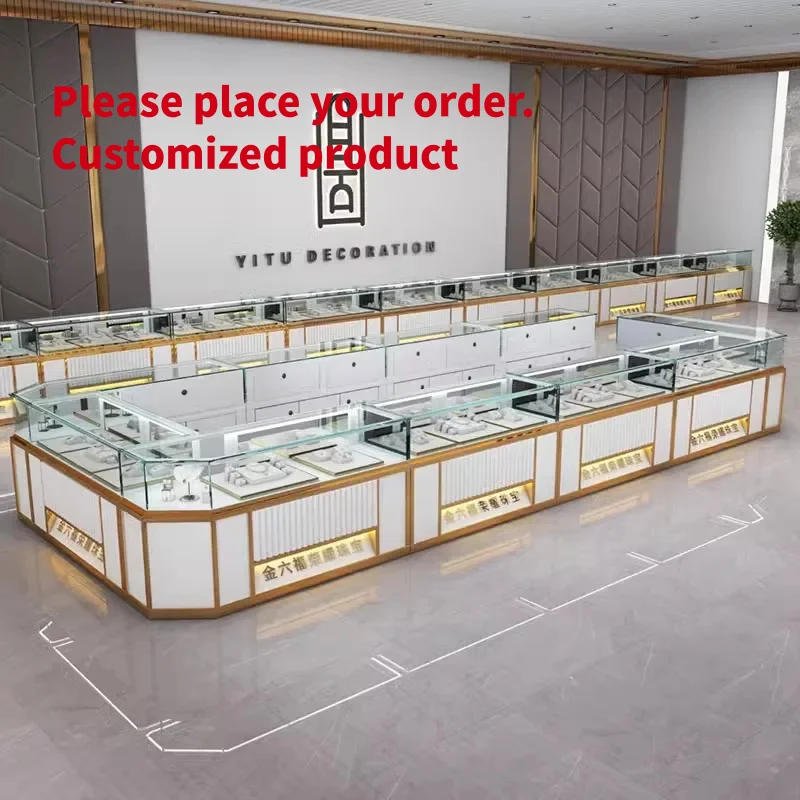 custom.Custom Design Gold Glass Counter Showcase Jewelry Jade Silver Watches Display Elegant Storefront Displays Gold St