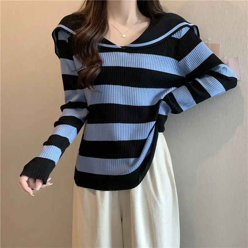 Women\'s Clothing Office Lady Simplicity Casual Fashion Loose T-Shirts Printing Striped O-neck Long Sleeve Pullovers Autumn Thin