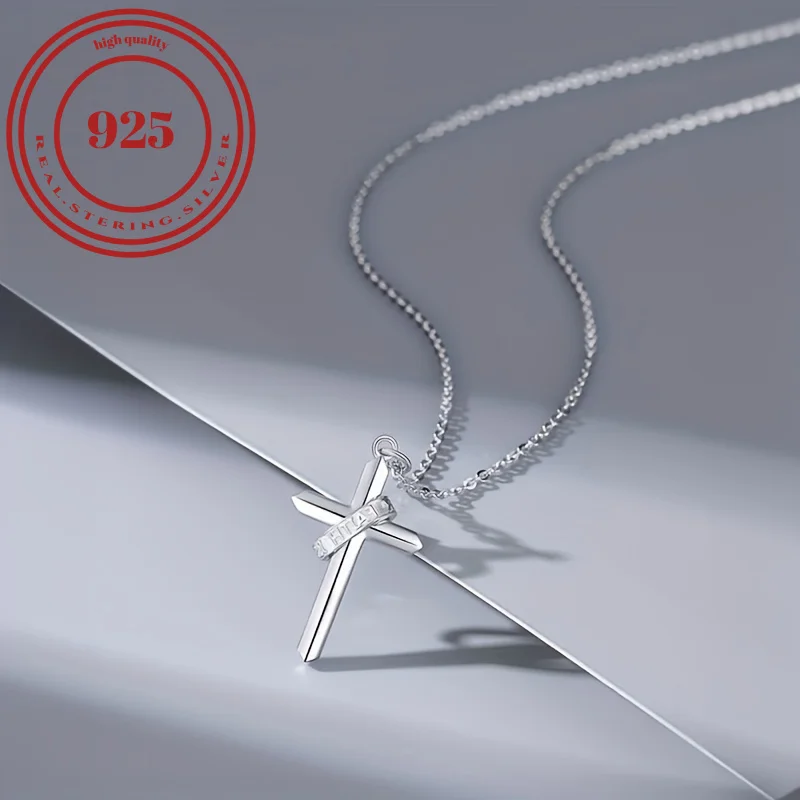 S925 Cross Necklace Sterling Silver Dainty Retro Cross Pendant Necklac Faith Lucky Hip-Hop Minimalist Style Gift Jewelry