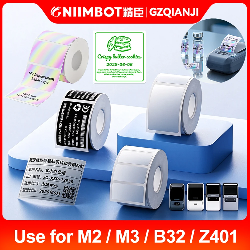 Niimbot M2 M3 B32 Z401 Thermal Transfer Label Paper Color Printing White/Black/Silver/Transparent Stickers Long-term Storage