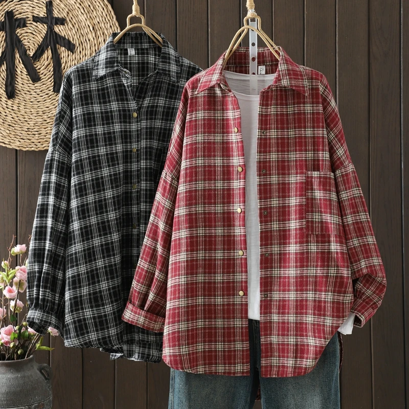 

Свободный крой, повседневный клетчатый кардиган с одной пуговицей, длинный женский свик, Новое поступление, модный универсальный хлопковый полиэстер B...