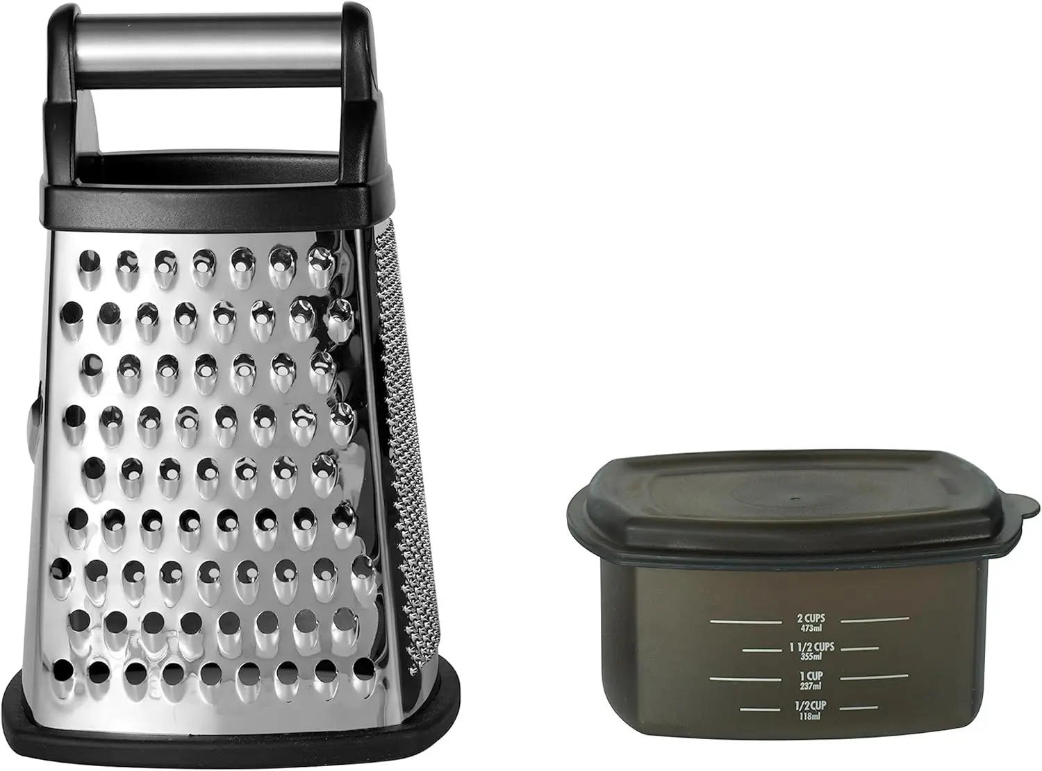 

4-Sided Stainless Steel Grater with Detachable Container, Dishwasher Safe, 10' Black