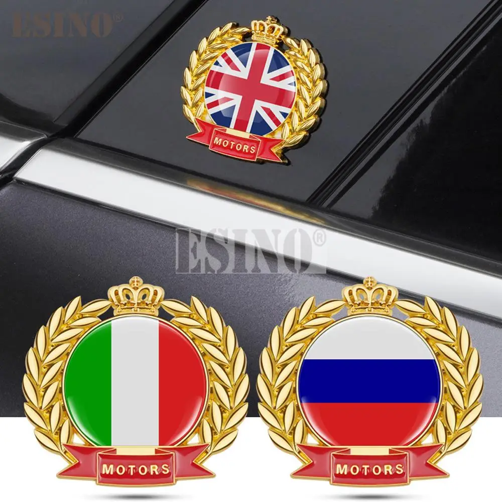 Car Styling Golden Wheatear National Flag Metal Zinc Alloy with Crystal Epoxy 3D Adhesive Emblem Badge Sticker Decal