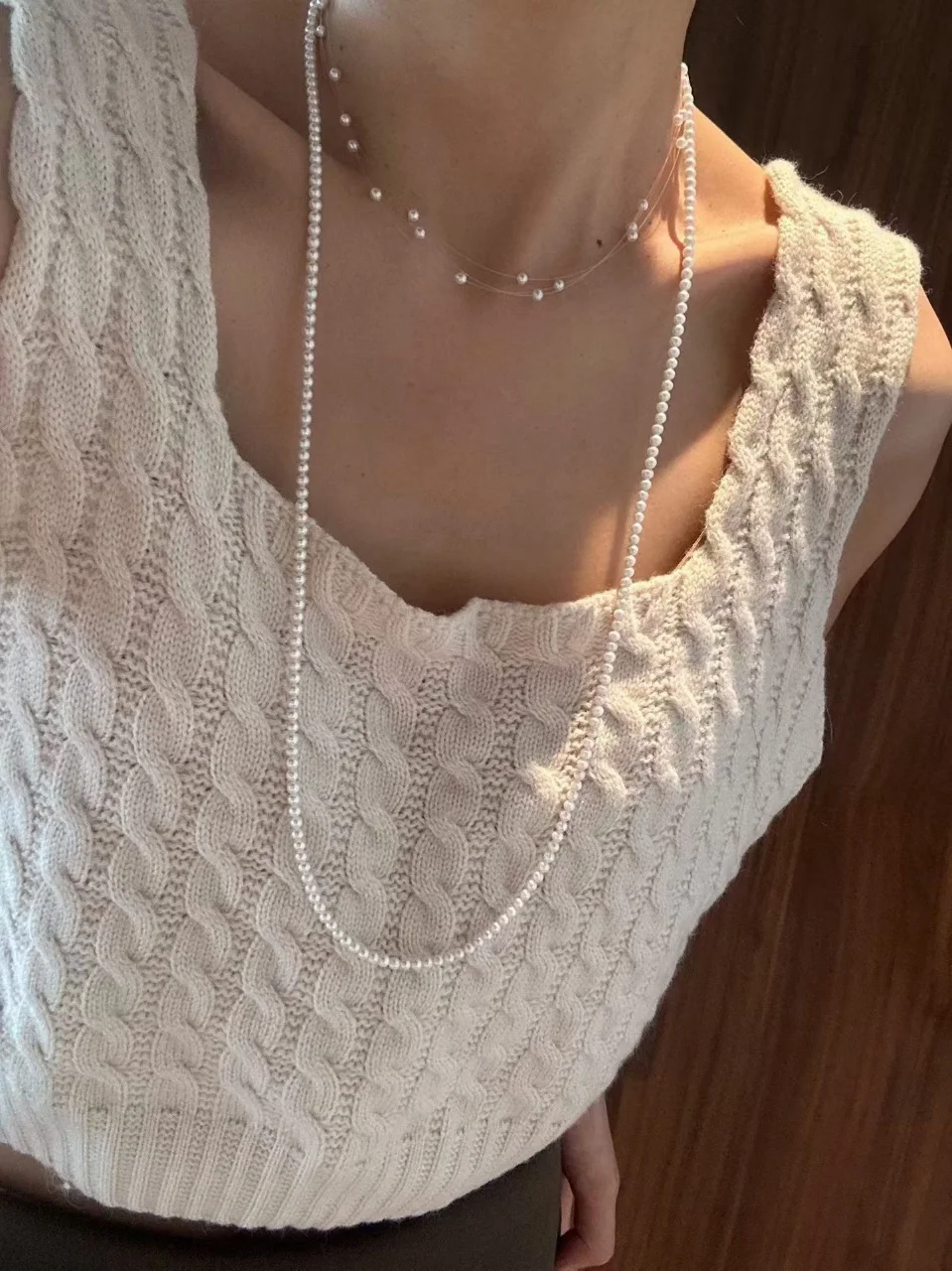 Certificate 925 Silver Multi‑Layer Fish Line Starry Freshwater Tiny Pearl 3.5-4mm Necklace Dainty Stackable Choker Lady Jewelry