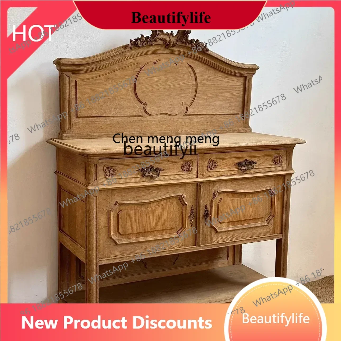 

D178 French retro solid wood side cabinet, American entrance, locker, kitchen storage locker