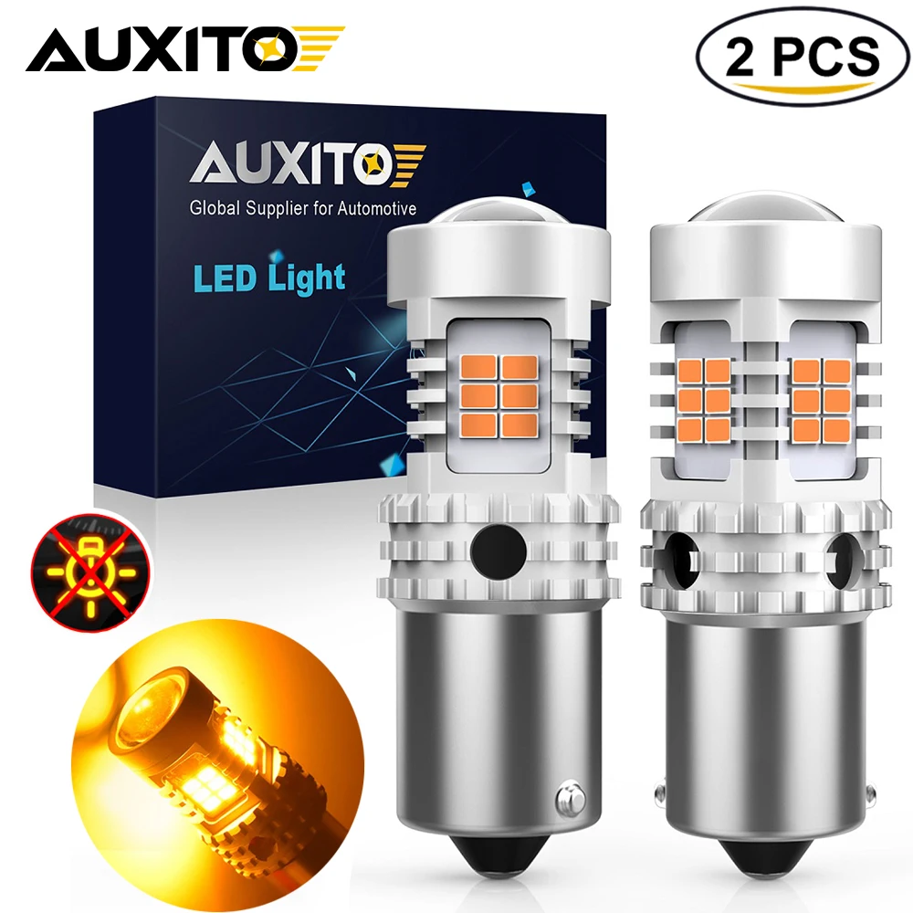 Лампа AUXITO Canbus 1156 BA15S BAU15S, 2 шт., лампа без Hyper Flash, янтарная T20 W21W 7440 WY21W P21W PY21W, лампы для указателей поворота, лм