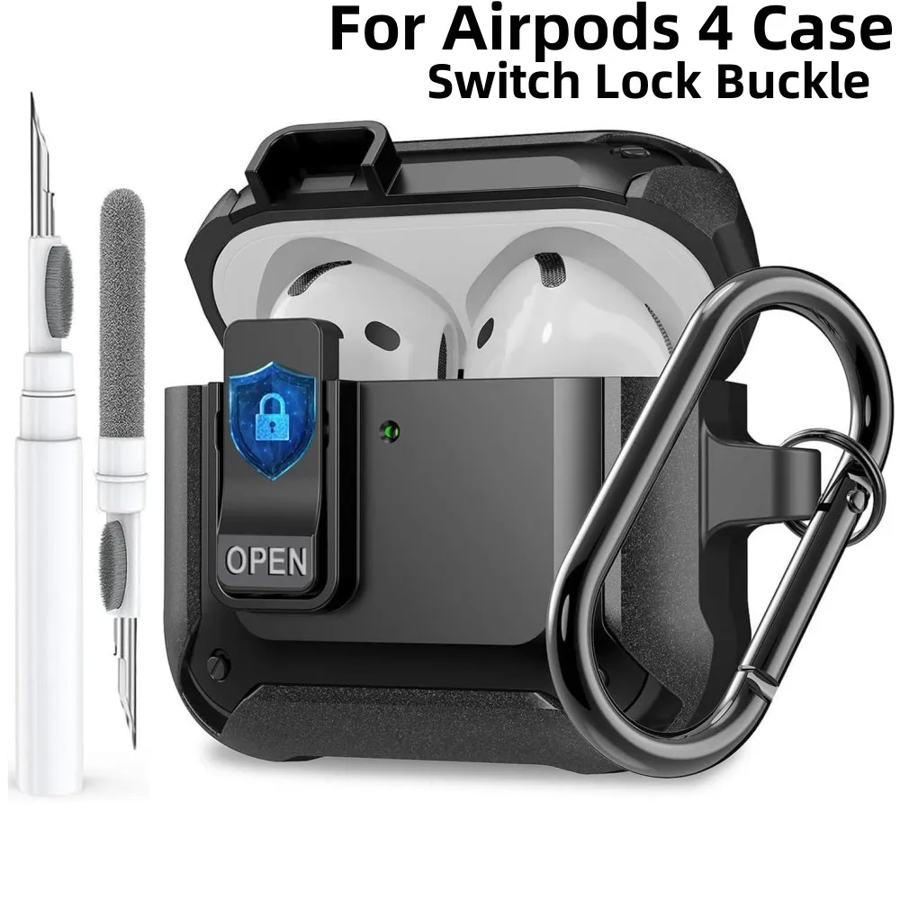 For Airpods 4 Case 2024 New Safety Lock Buckle Shockproof Protective Earphone Cover with Cleaning kit For Airpods 4th Generation