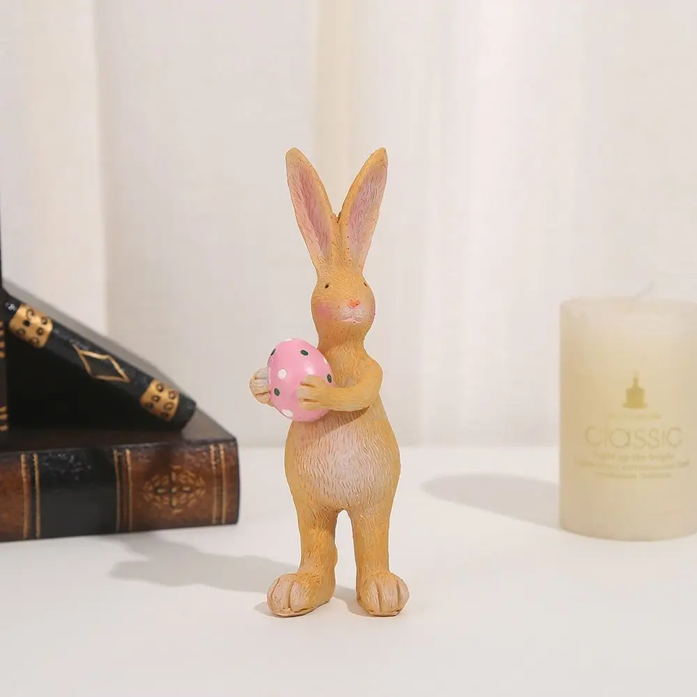 

Funny Cute Easter Bunny Figurine Spring Weatherproof Mini Rabbit Sculpture Resin Crafts Rabbit Desktop Ornament Party Gifts