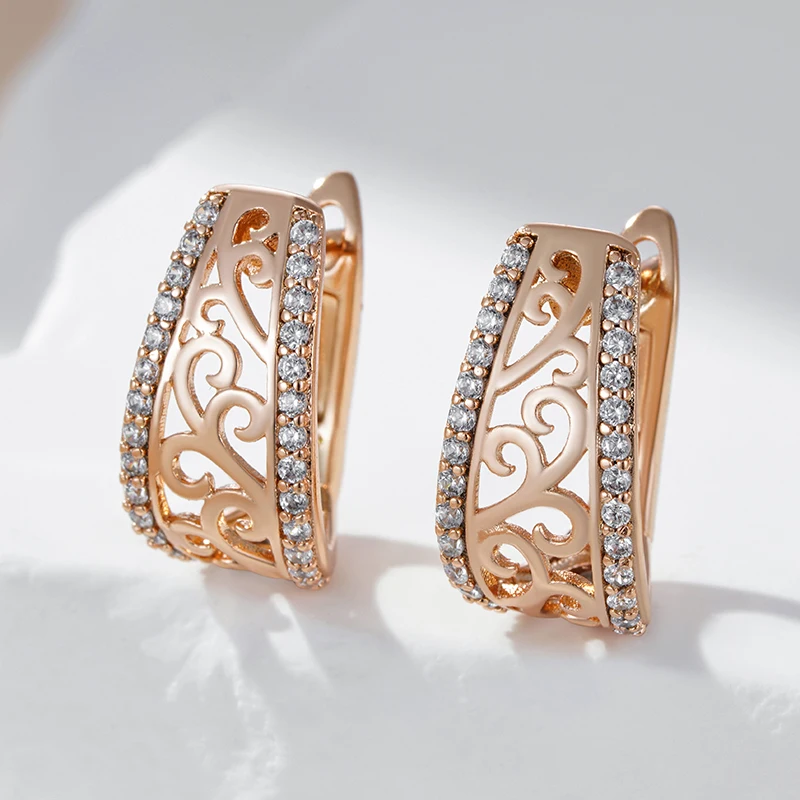 Kienl Hot 585 Rose Gold Color English Earrings for Women Vintage Glossy Metal Natural Zircon Accessories Trend Daily Jewelry