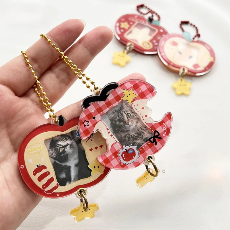 1pc Apple-Shaped Acrylic Slide Photo Frame Pendant，1inch Photo Storage Frame Card Holder Bag Decoration Keychain Pendant