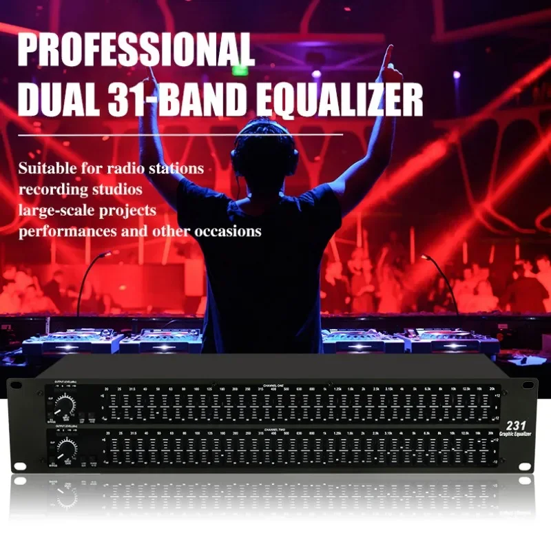 RAYHAYES Audio Equalizer EQ Dual 31-band Equalization Adjustment Karaoke Audio Interface Processor for Home DJ Performance