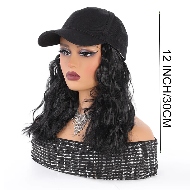 LUPU Synthetic Baseball Hat Wig For Women Adjustable Baseball Cap With Hair Extension 12 Inch Short Curly Bob Wig For Daily Use