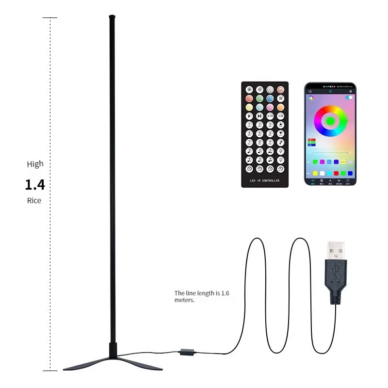 2023 Latest RGB floor lamp Living Room Dimmable Corner Floor Lamp 140 cm Stand Bluetooth LED Mood Light for Bedroom Nordic