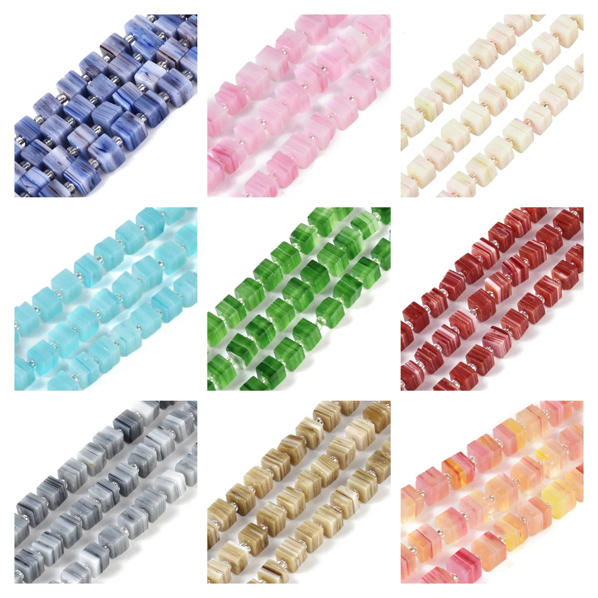 3 Strings Cube Shape Nepalese Lampwork Beads Glazed Glass Bead for Diy Jewelry Making Necklace Bracelet Handmade Accessories