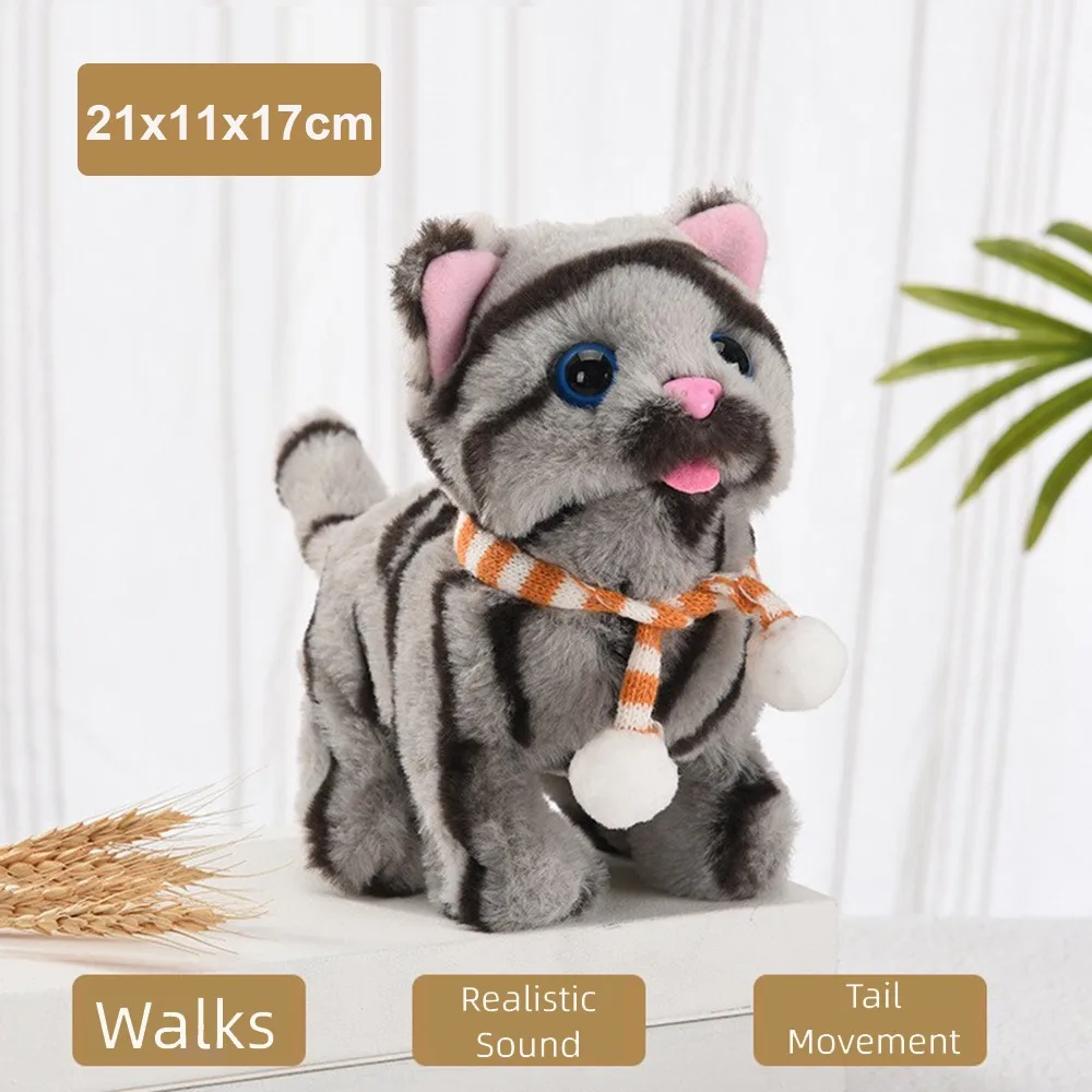 

Plush My Realistic Robot Cat Walking Barking Interactive Robotic Pet Soft Stuffed Tail Wagging Plush Robot Cat Companion Gift