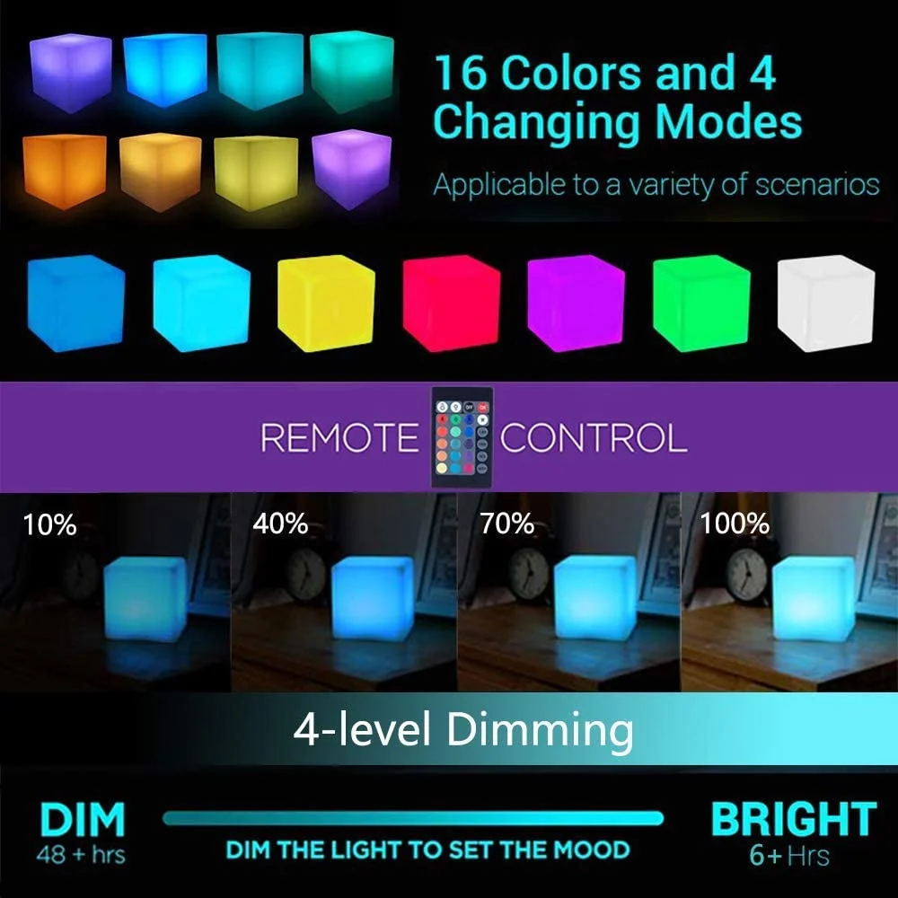 USB/Battery powered LED Square Night Lights IP68 Waterproof RGB Cosmic Cube Lights with Remote Control Mood Lamp