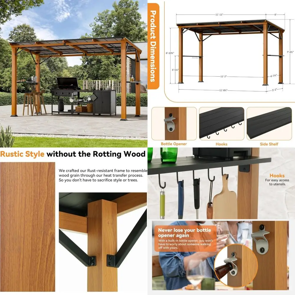 

Outdoor Grill Gazebo with Side Shelf, 6x12 Feet, Bottle Opener & Hooks, Rust-Resistant Sturdy Design