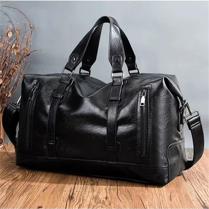 

Business Men's Travel Luggage Bag Large Capacity Duffel Bag PU Leather Male Fitness Gym Bag Weekend Shoulder Crossbody Bag