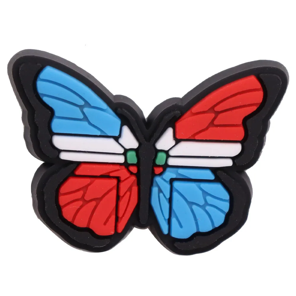 1PCS Multicolor Butterfly Icon Silicon Shoes Charms National Flag Accessories Buckles Women Girls Gifts Wristband Decor