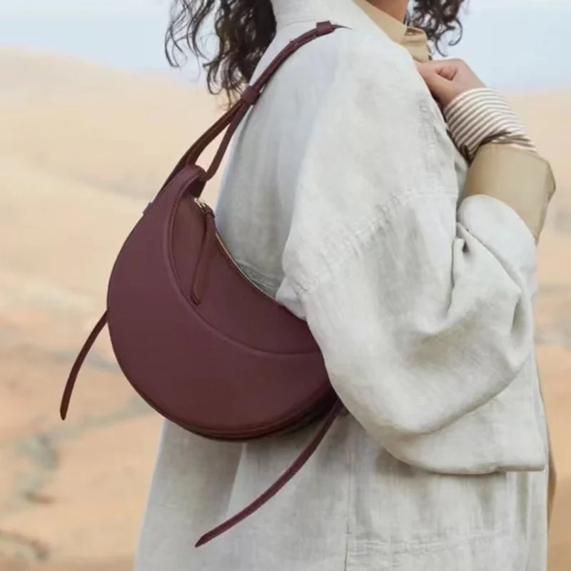 Natural Leather Crescent Bag Saddle Bag Crossbody Bag Single Shoulder Bag Female High-End Feeling Niche