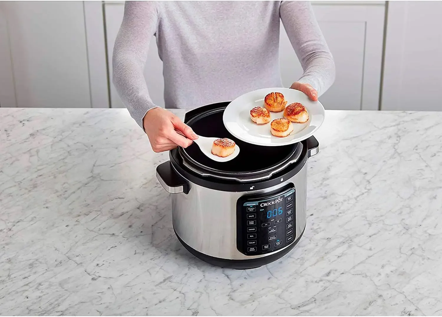 Multi-Use XL Express Crock Programmable Slow Cooker with Manual Pressure, Boil & Simmer with Extra Sealing Gasket, Stainless Ste