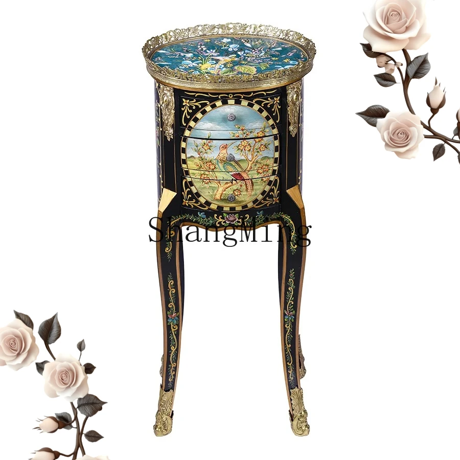 

FG painted retro bedroom storage chest cabinet solid wood three-bucket chest of drawers