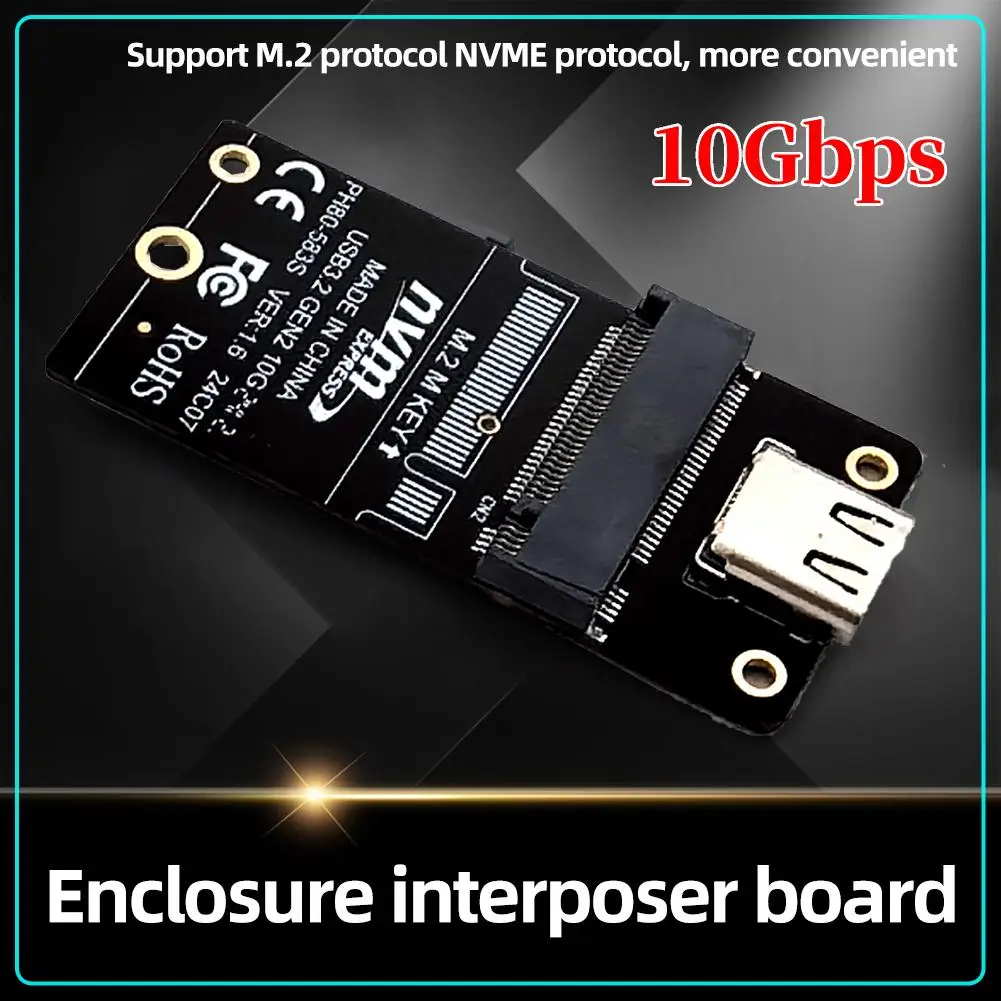 

NVME M.2 To Type-C SSD Case Converter Board JMS583 Карта адаптера корпуса жесткого диска USB3.2 Поддержка 2230 2242 2260 2280 Размер SSD