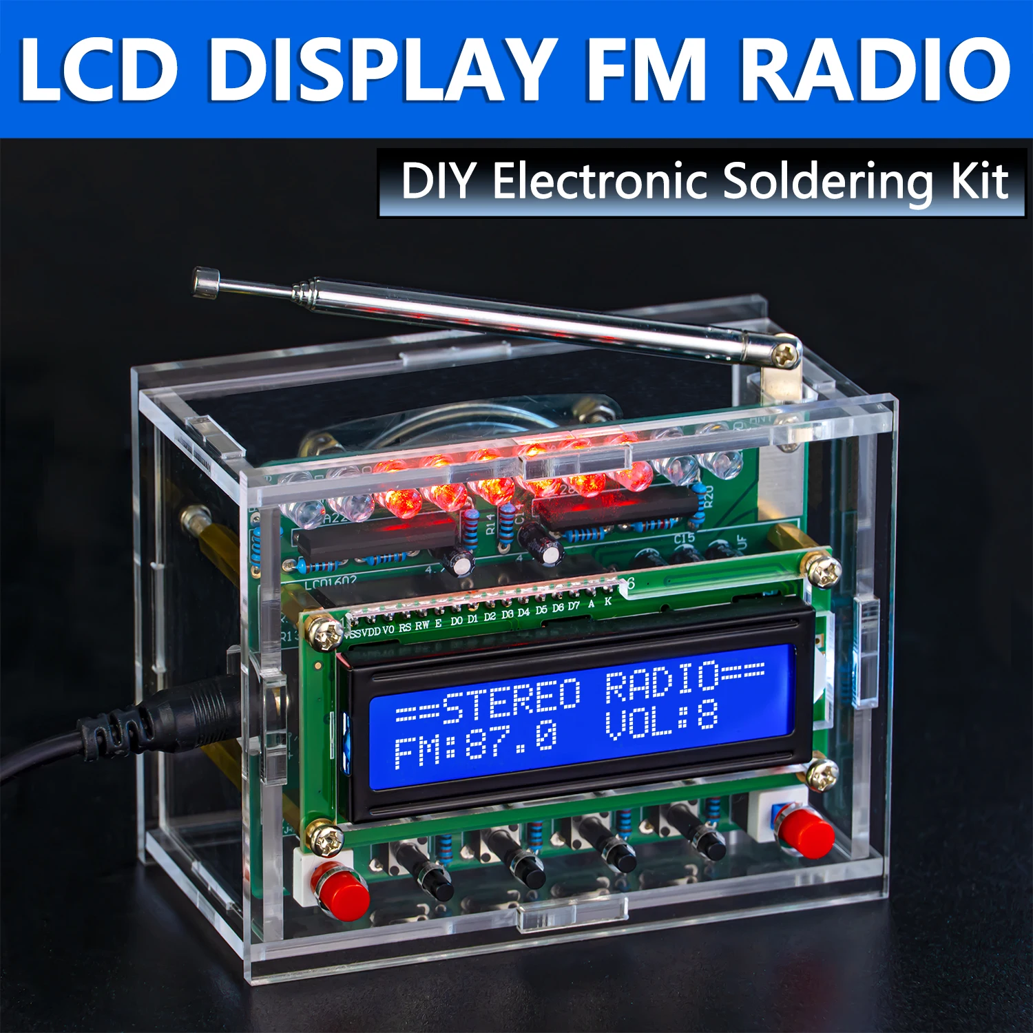 

RDA5807 Digital FM Radio Assembly DIY Electronic Kit 87-108MHz LCD Display Soldered Circuit Board