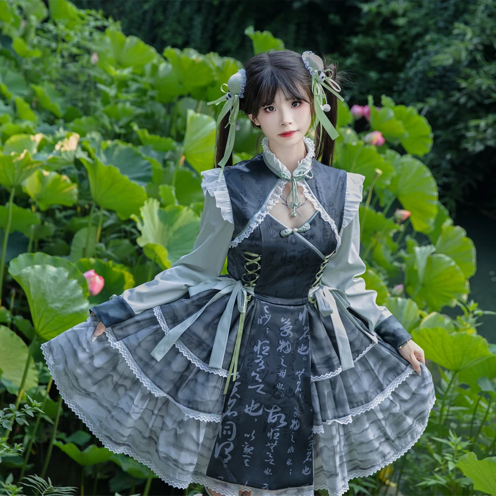 

Оригинальное инновационное модифицированное платье Cheongsam в китайском стиле в стиле Лолиты, милое традиционное элегантное платье принцессы в стиле Лолиты для девочек