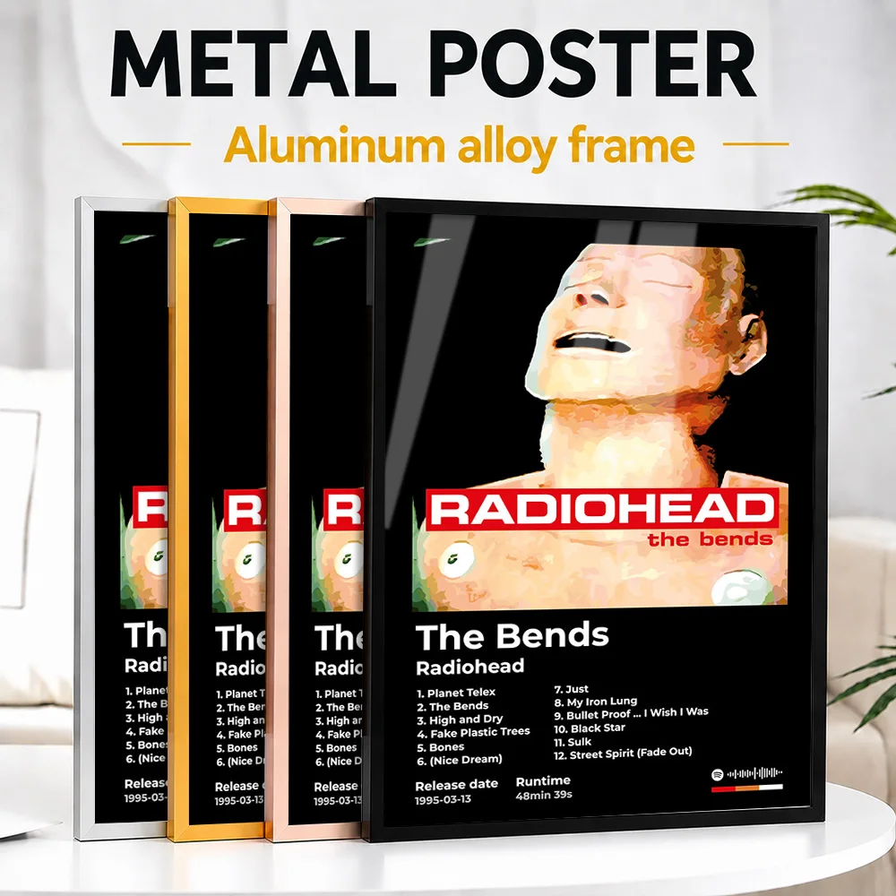 Radiohead - The Bends Album Framed Metal Poster Personalized Photo Curated Sound Style Wall Art For Bedroom Memorable Fan Gift