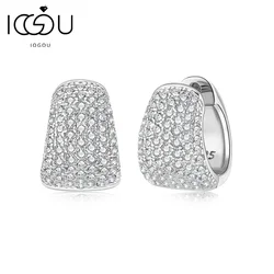 IOGOU Personality Pavé Hoop Earrings Real 925 Sterling Silver For Women Men Full Cubic Zircon Diamond Trendy Charm Jewelry Gifts