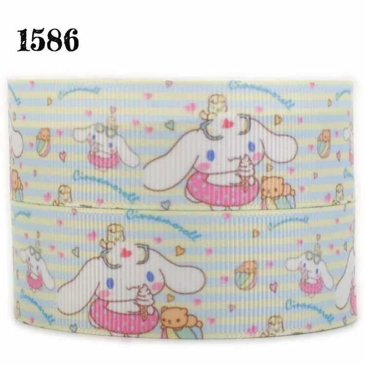 شريط ساتان لكلب الكرتون الياباني ، نمط سانريو سينمورول ، مطبوع شخصي للعطلات ، حبيبات من الجرو ، 10 ياردات