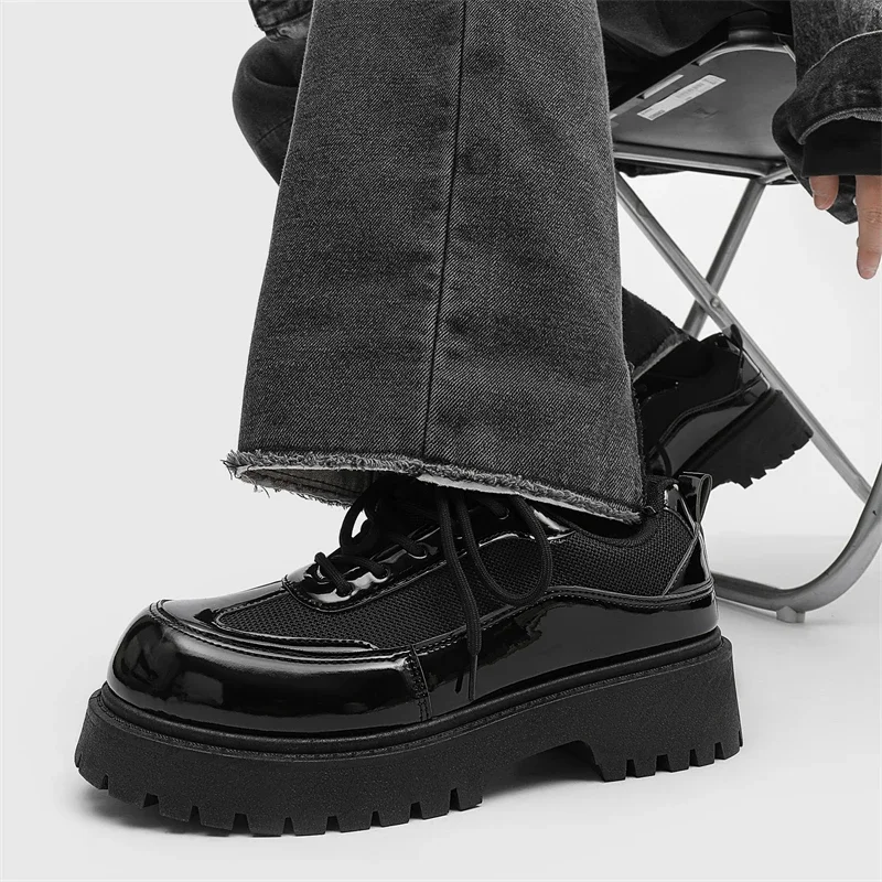 

PopMen's Dress Shoes High Quality Men Punk Shoes Leather Shoes Platform Mesh Pumps Outdoor Clogs Thick Sole Derby Pumps
