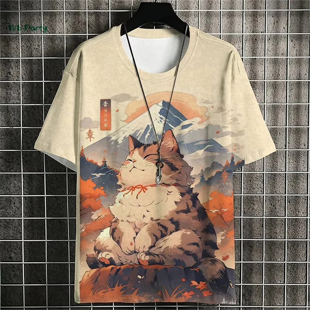 

Японская мужская футболка с 3D принтом Ukiyo-E, футболка с короткими рукавами и животным узором, летние уличные повседневные топы большого размера с круглым вырезом