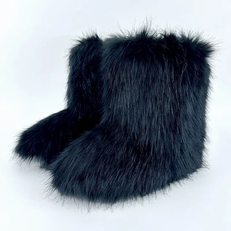 

Winter Shoe Women's Winter Fluffy Faux Fox Fur Boots Woman Plush Warm Snow Boots Luxury Footwear Girls' Furry Fur Bottes Fashion