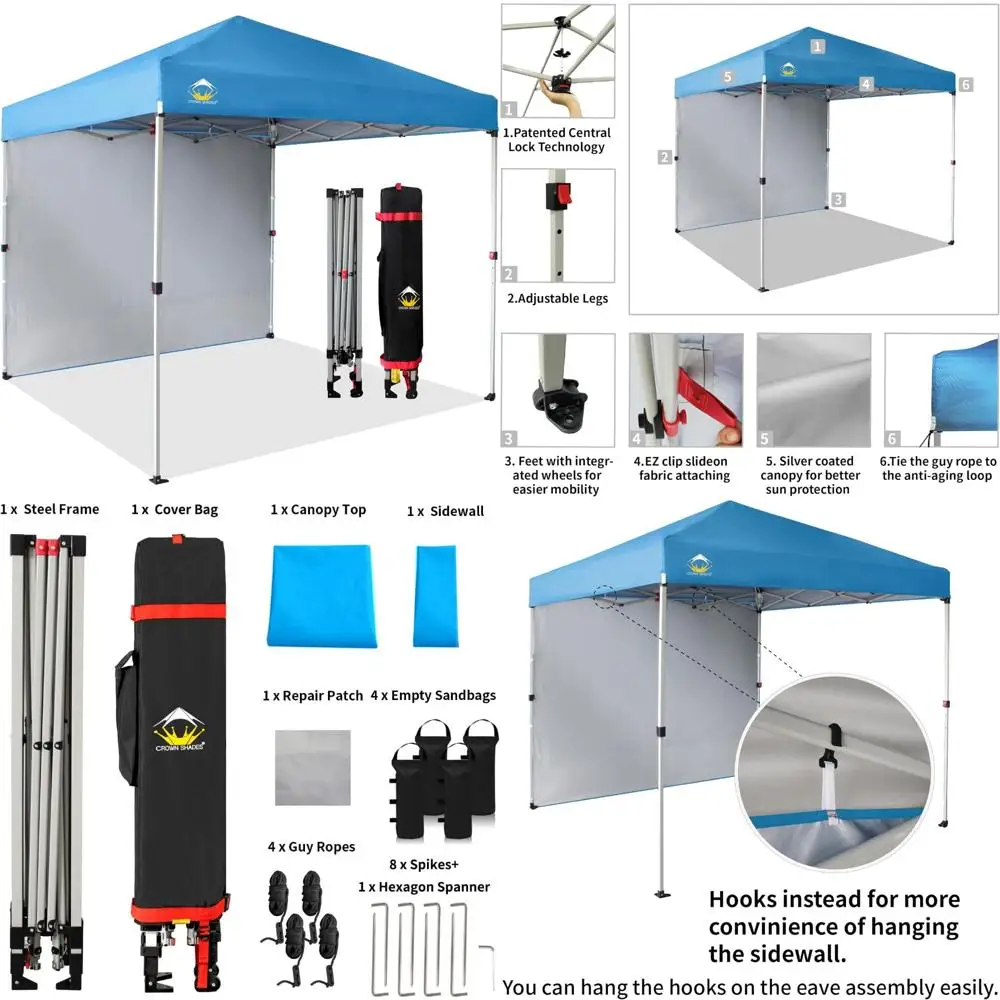 

Quick Setup 8x8 Outdoor Canopy with Side Wall - Portable Beach Tent for Events, Parties, Camping - Durable Sun Shade Structure