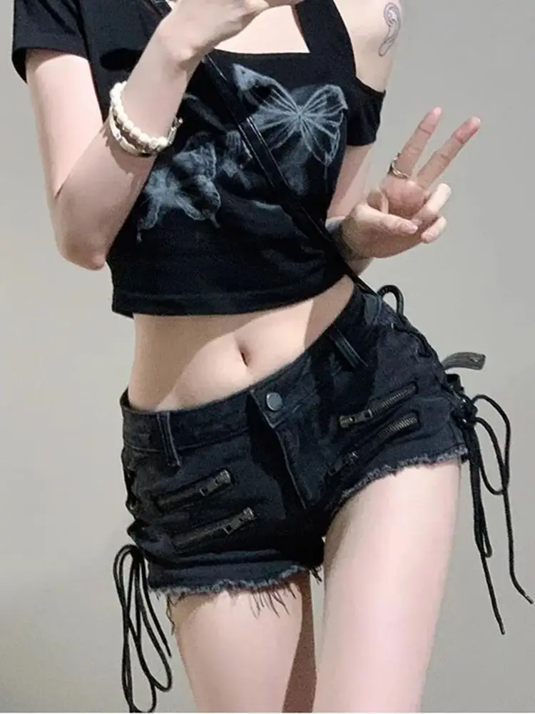 

Female Short Jeans Pants Strap Pole Dance Micro Mini Sexy Women's Denim Shorts Black Streetwear Korean Style XL Aesthetic Hot