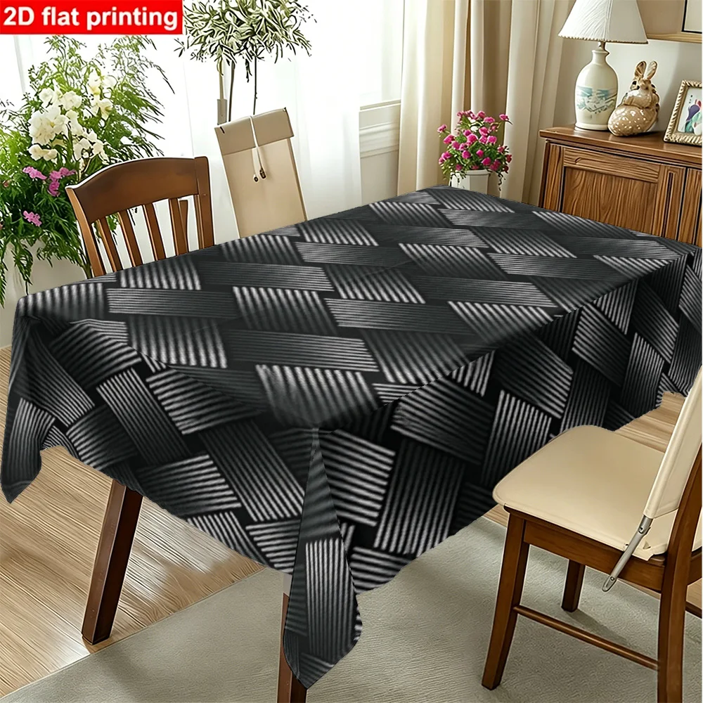 1PC Rectangular table runner with a modern black carbon fiber weave pattern made of durable polyester fabric for dining tables,