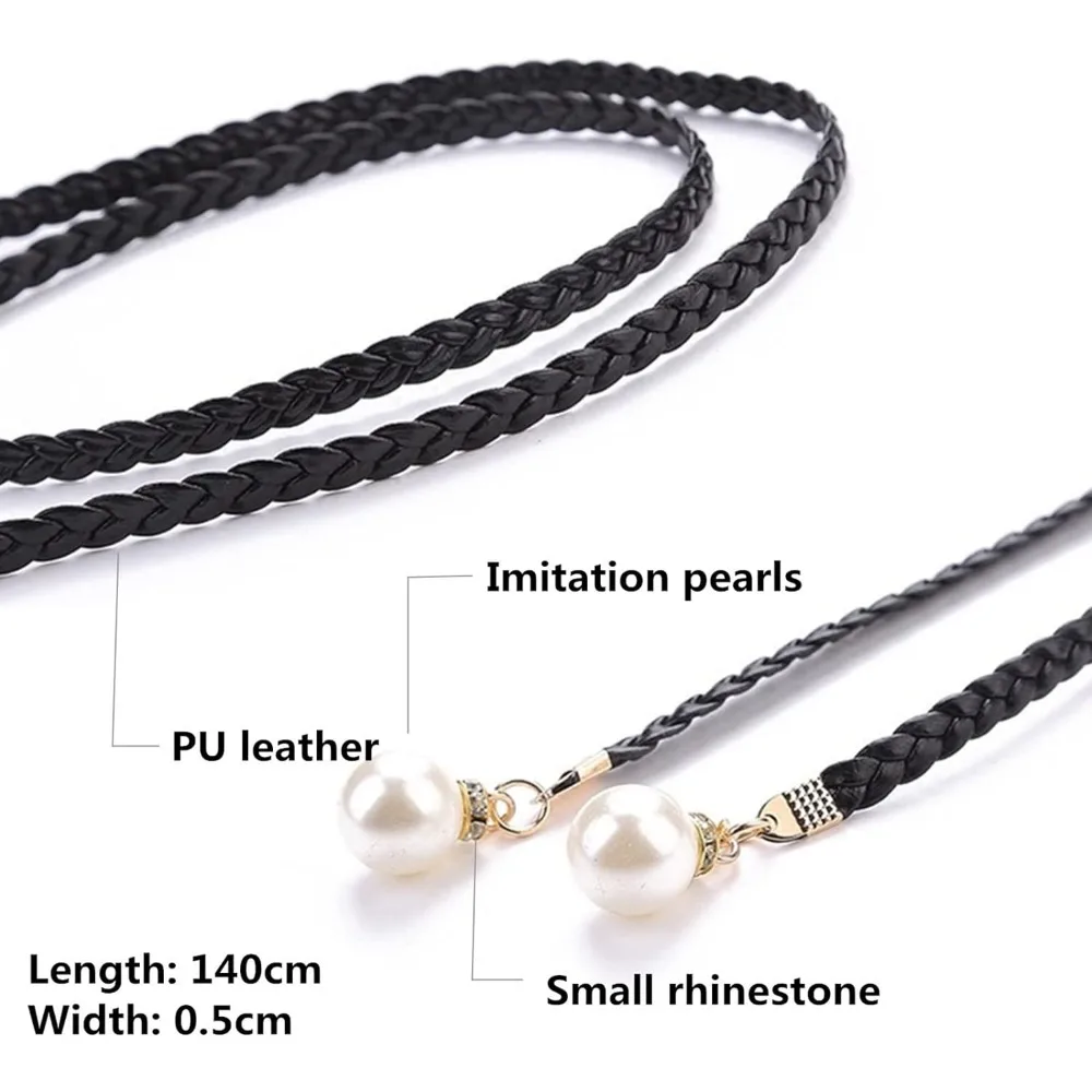 Cintura da donna intrecciata con nappe di perle Cintura in tessuto sottile per la schiena del vestito, bianco, smalto (pendente di perle