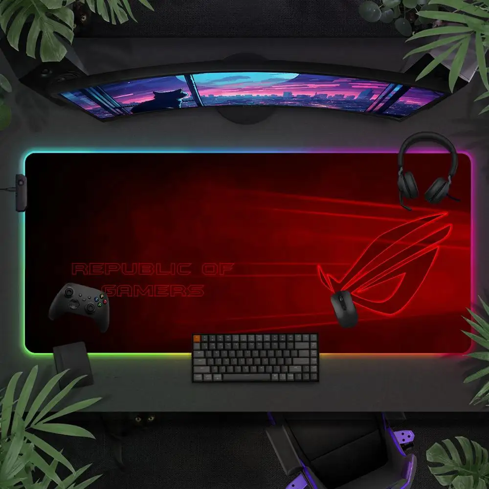 Коврик для мыши ROG Gamer Большой игровой коврик для мыши RGB со светодиодной подсветкой и фиксированными краями Игровые аксессуары HD Настольные коврики Коврик для клавиатуры ПК XXL 90x40 см