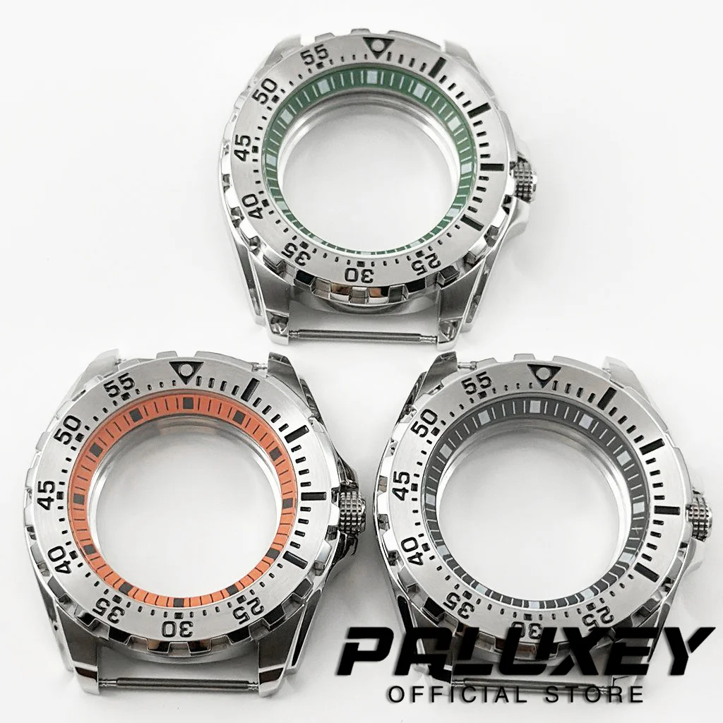 

44mm Orange Green Black Ring Silver Stainless Steel Watch Case Fit NH35 NH36 7S26 7S36 4R35 4R36 Movement