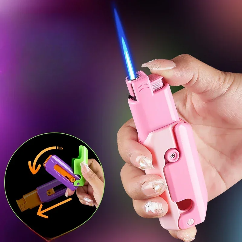 2025 New Carrot Knife Lighter Refillable Red Flame Windproof Decompression Radish Folding Fidget Stress Anxiety Novelty Lighters