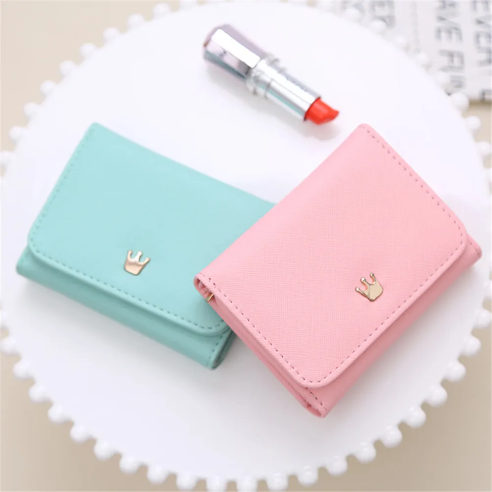 Crown Short Women'S Wallet Mini Money Fold Bag Coin Purse Card Holder Lady Pu Leather Zipper Coin Pouch Portable Wallets