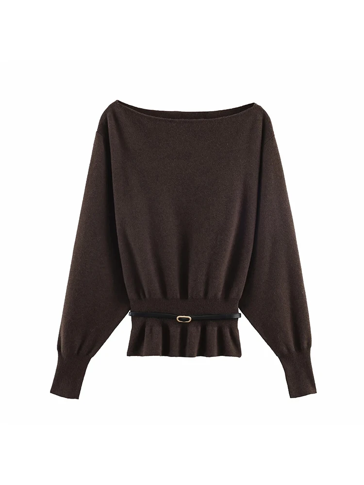 여성용 풀오버 스웨터 빈티지 패션 의류 벨트 풀오버 긴 소매 니트웨어 캐주얼 여성복