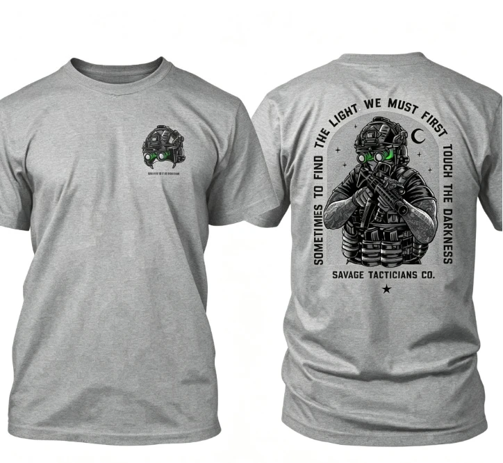 2026 Men's and Women's Tactical Soldier T-Shirt with Night Vision Pattern, Sometimes Seeking Light, Short Sleeve Quote