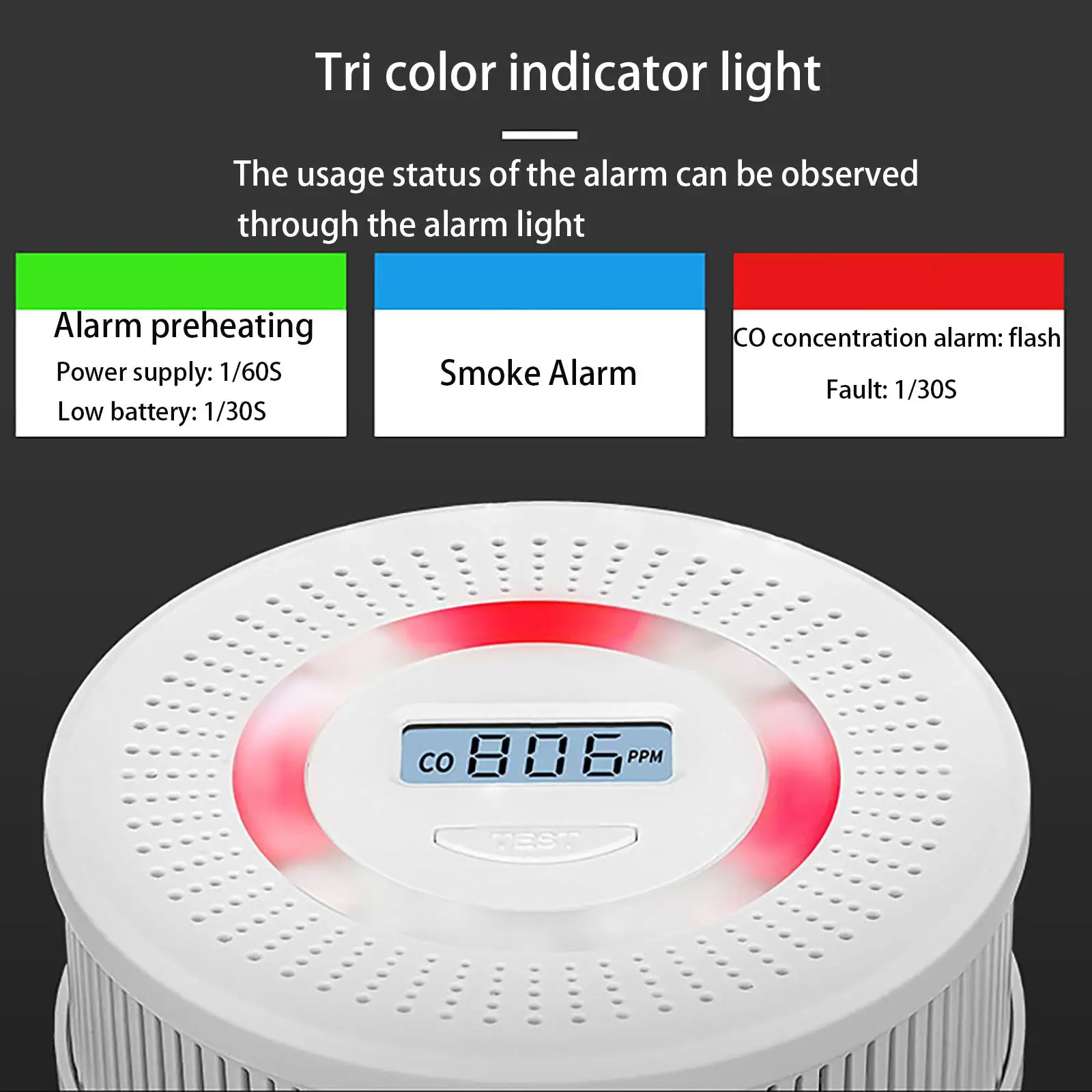 2-IN-1 CO Smoke Alarm Detector with Tamper Alarm Composite Battery Type Carbon Monoxide Alarm 3 Year Service Life