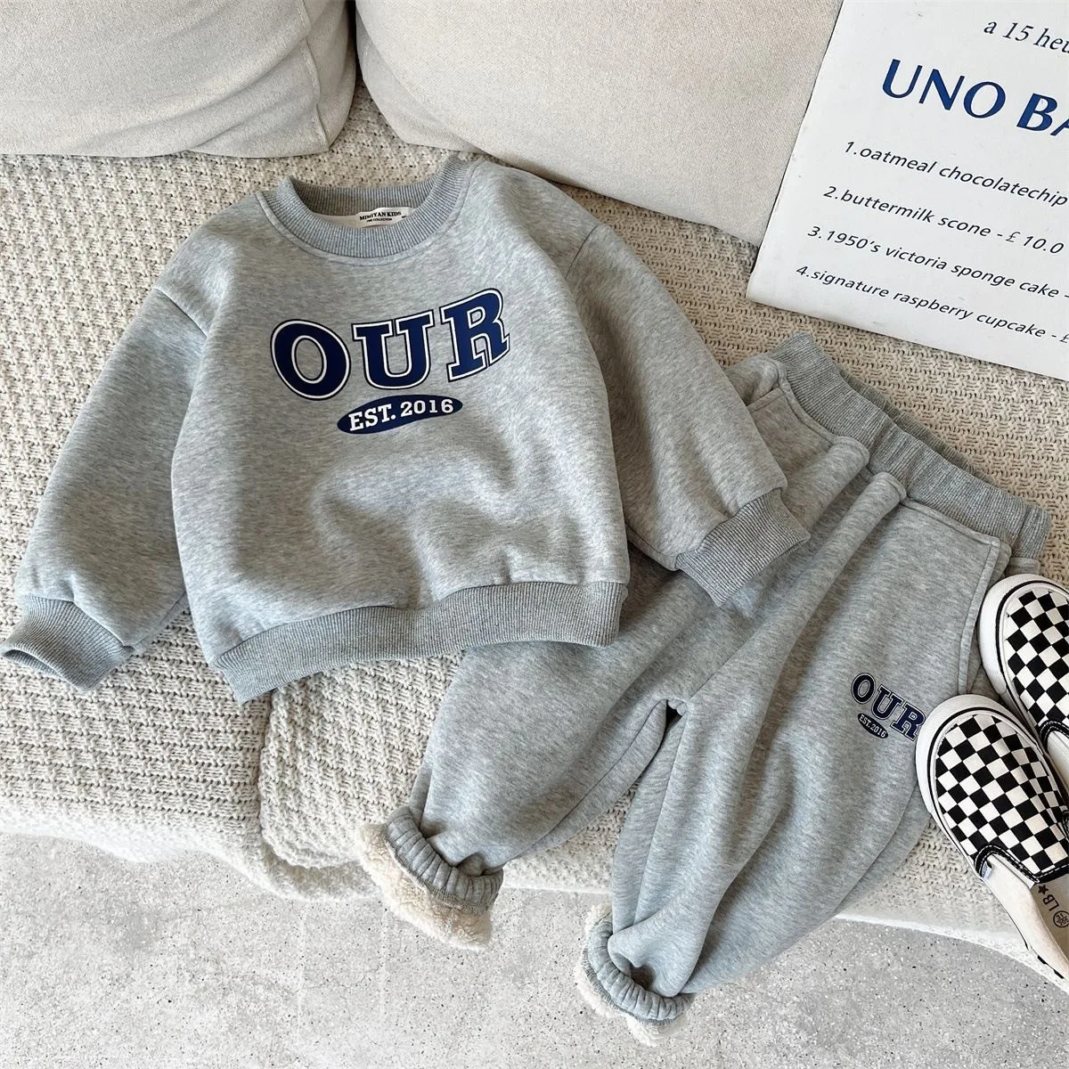 Fashion Letters Plush Children\'s Sets Korean Casual Autumn Winter Children\'s Set Long Sleeved Letter Thick Sweater Pant 2Pcs Set